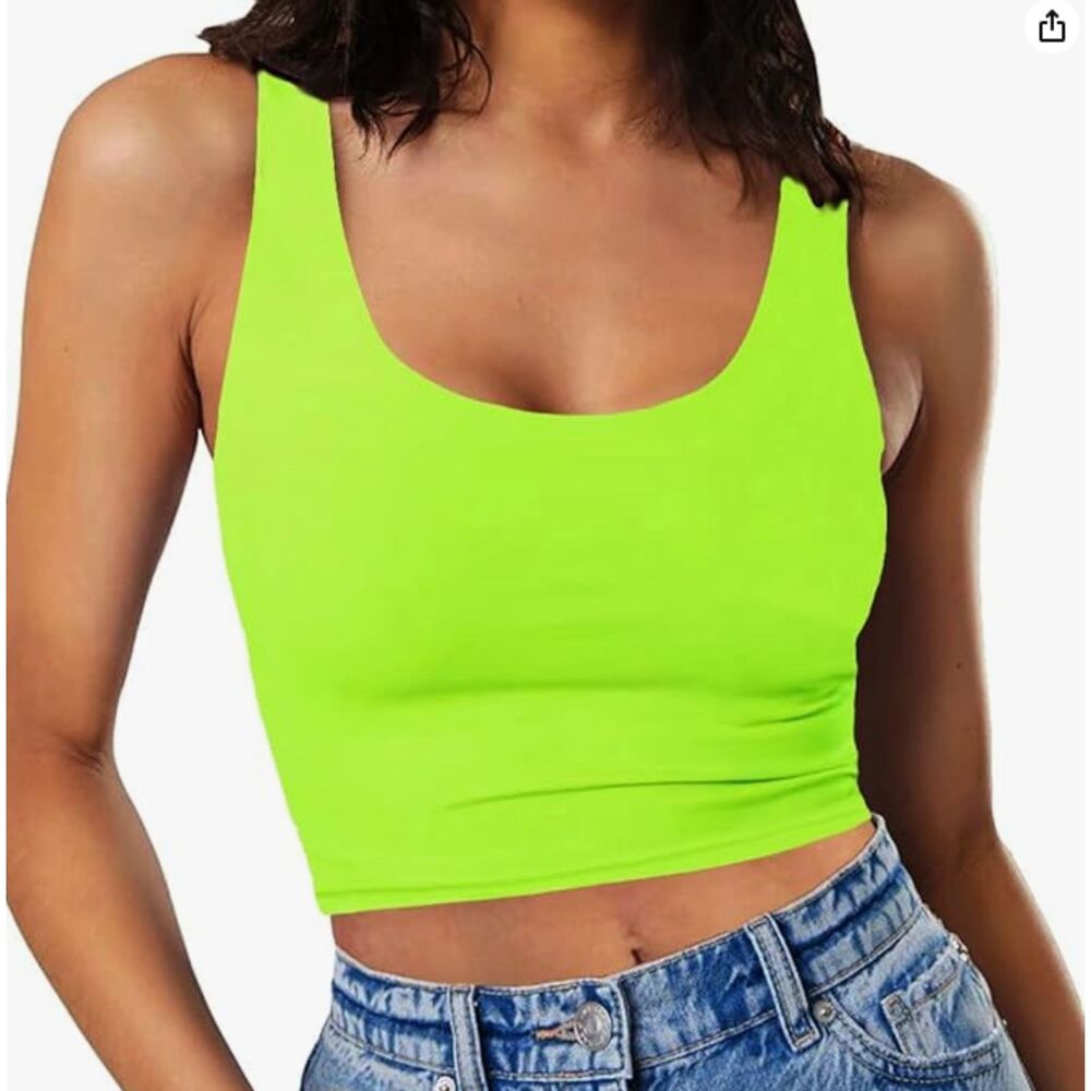 SanxiawaBa Neon Green Cropped Tank Top Double Layered Size M